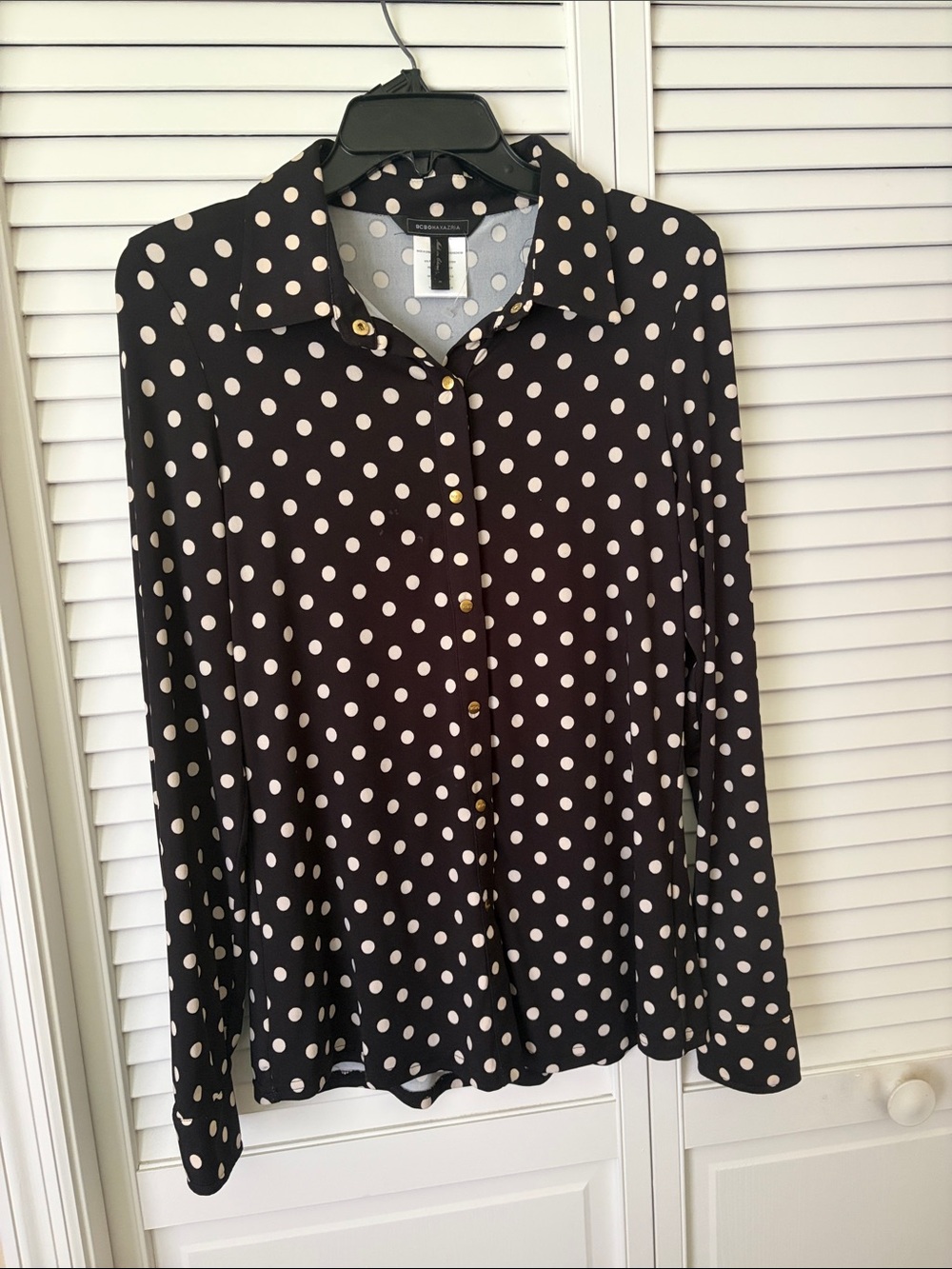 Black Polka Dot Button-Front Blouse - Unknown Brand